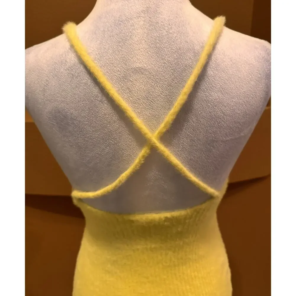For Love & Lemons Knit Midi Dress Yellow Ribbed Bodycon Size XS